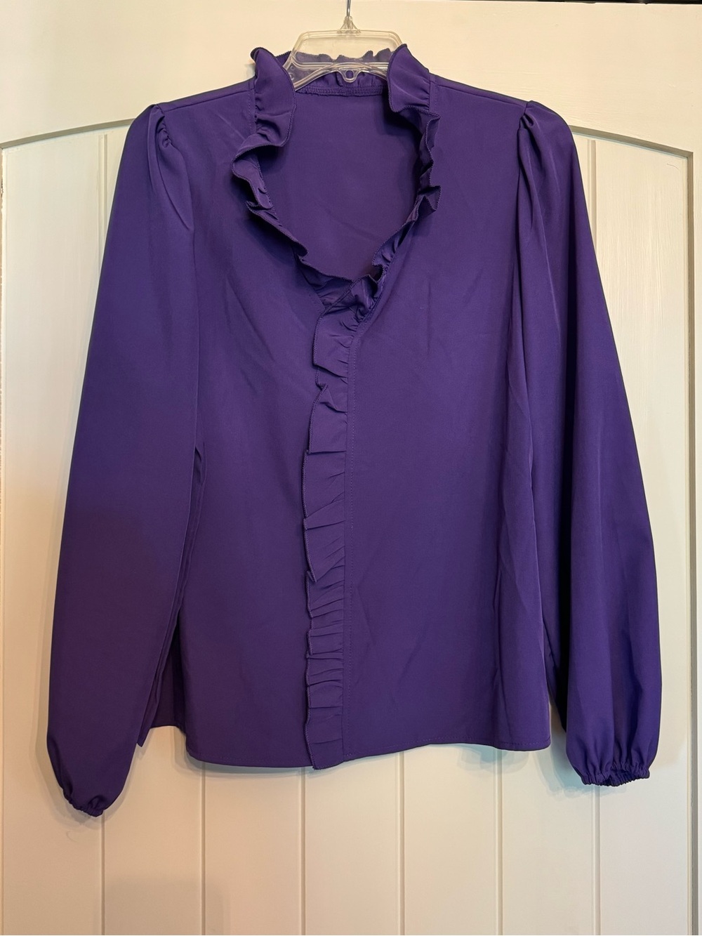 Purple Ruffle-Trim Long Sleeve Women's Top